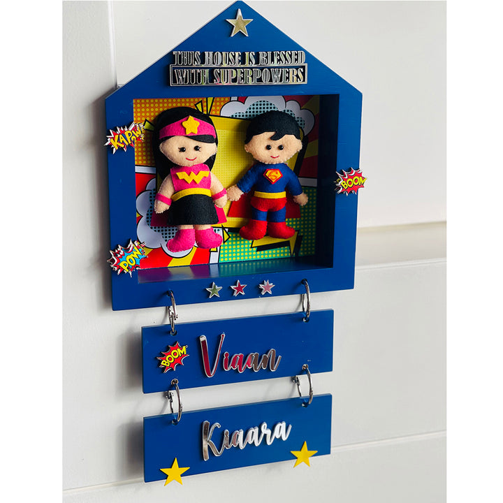 Little Surprise Box, Brother & Sister Personalised Name Plate for Room Decor