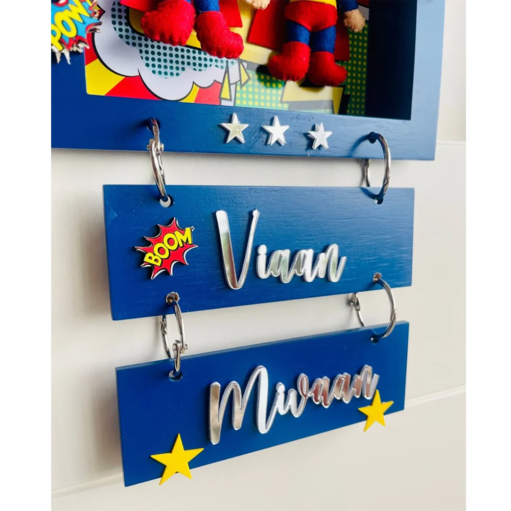 Little Surprise Box, Power Brothers Personalised Name Plate for Room Decor