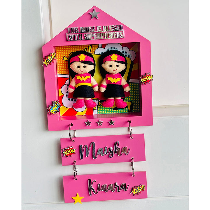 Little Surprise Box, Power Sisters Personalised Name Plate for Room Decor