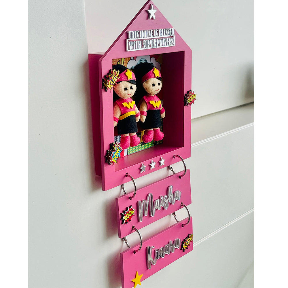 Little Surprise Box, Power Sisters Personalised Name Plate for Room Decor