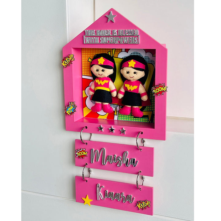 Little Surprise Box, Power Sisters Personalised Name Plate for Room Decor