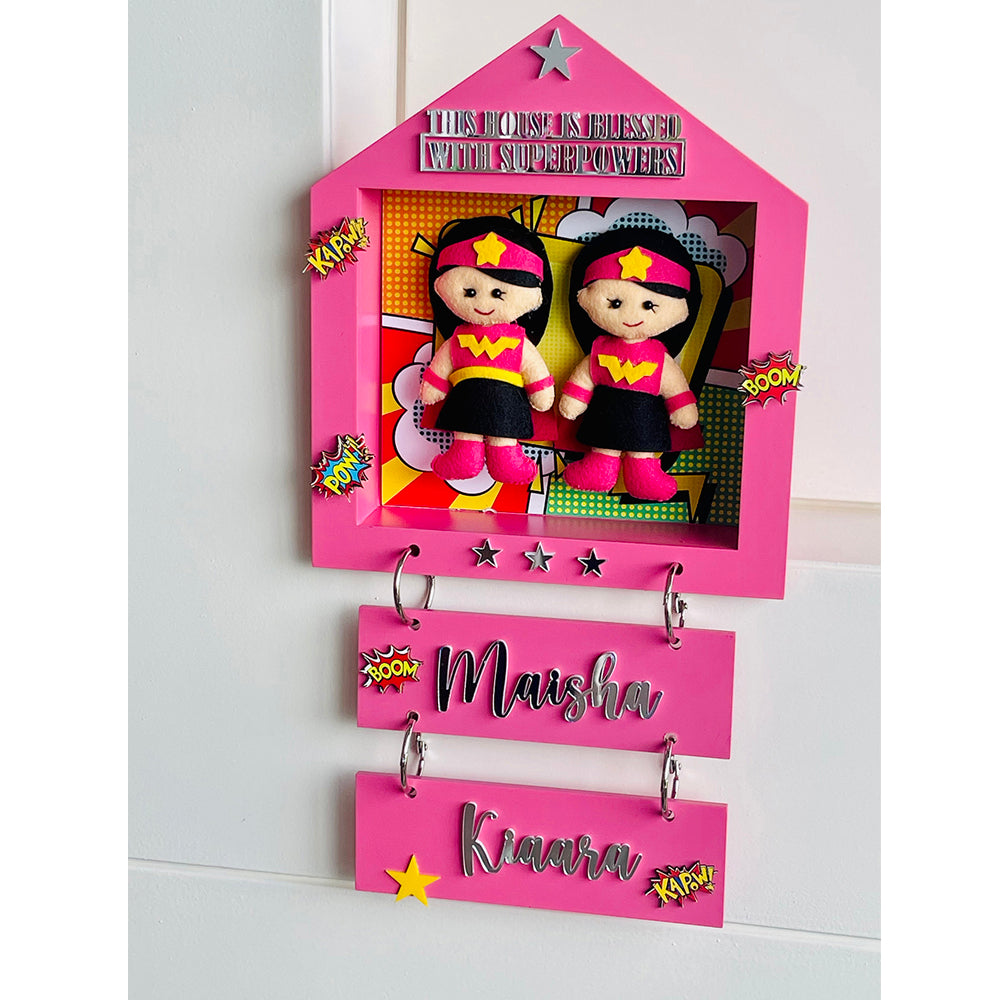 Little Surprise Box, Power Sisters Personalised Name Plate for Room Decor