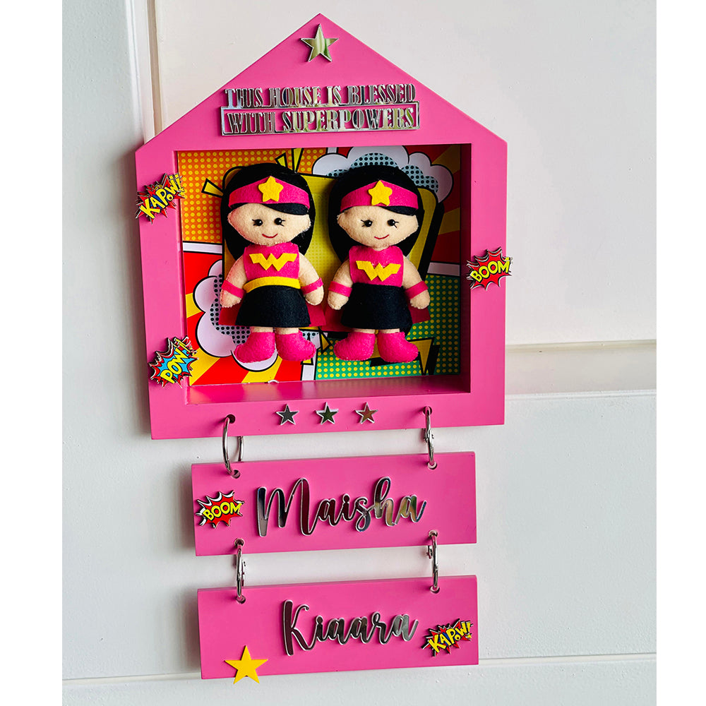 Little Surprise Box, Power Sisters Personalised Name Plate for Room Decor