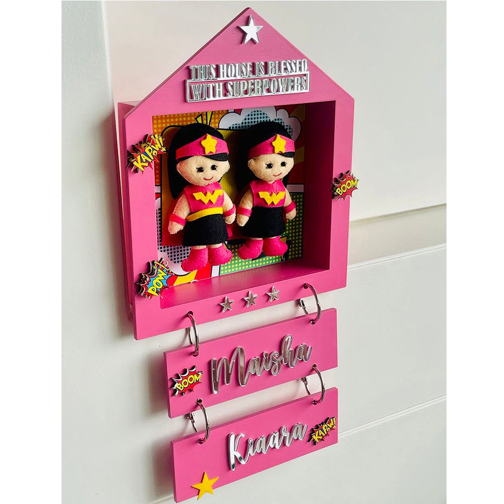 Little Surprise Box, Power Sisters Personalised Name Plate for Room Decor