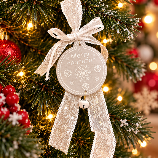 Lacy Merry Christmas Ornament- Grey