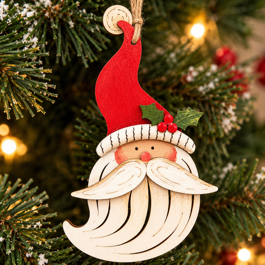 Large Wooden Long Hat Santa Ornament