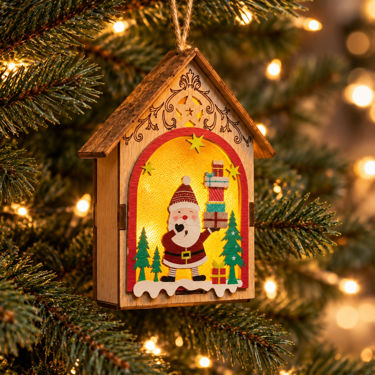 Light Up Santa Gift House Tree Decoration