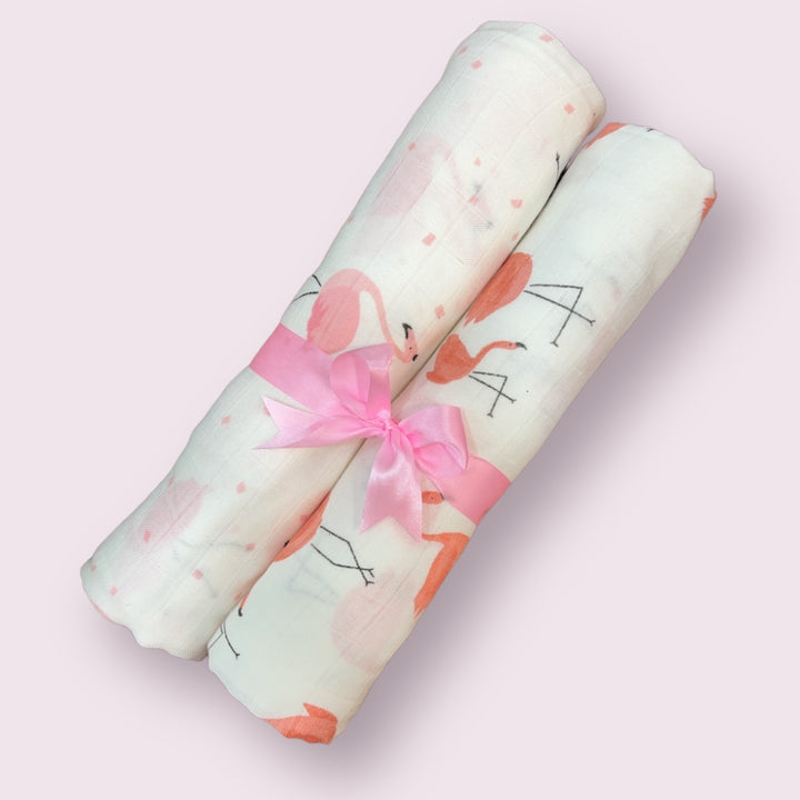 Lily Flamingo Muslin Swaddles - Set of 2