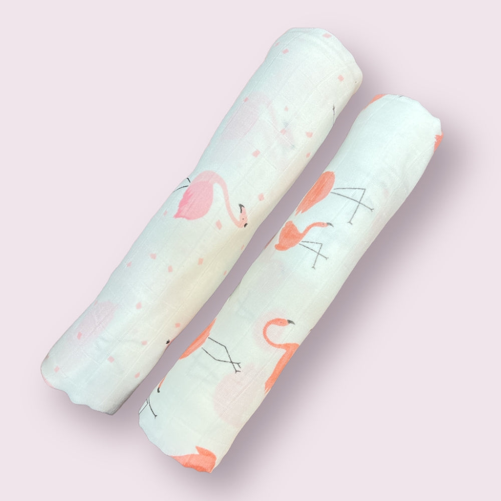 Lily Flamingo Muslin Swaddles - Set of 2