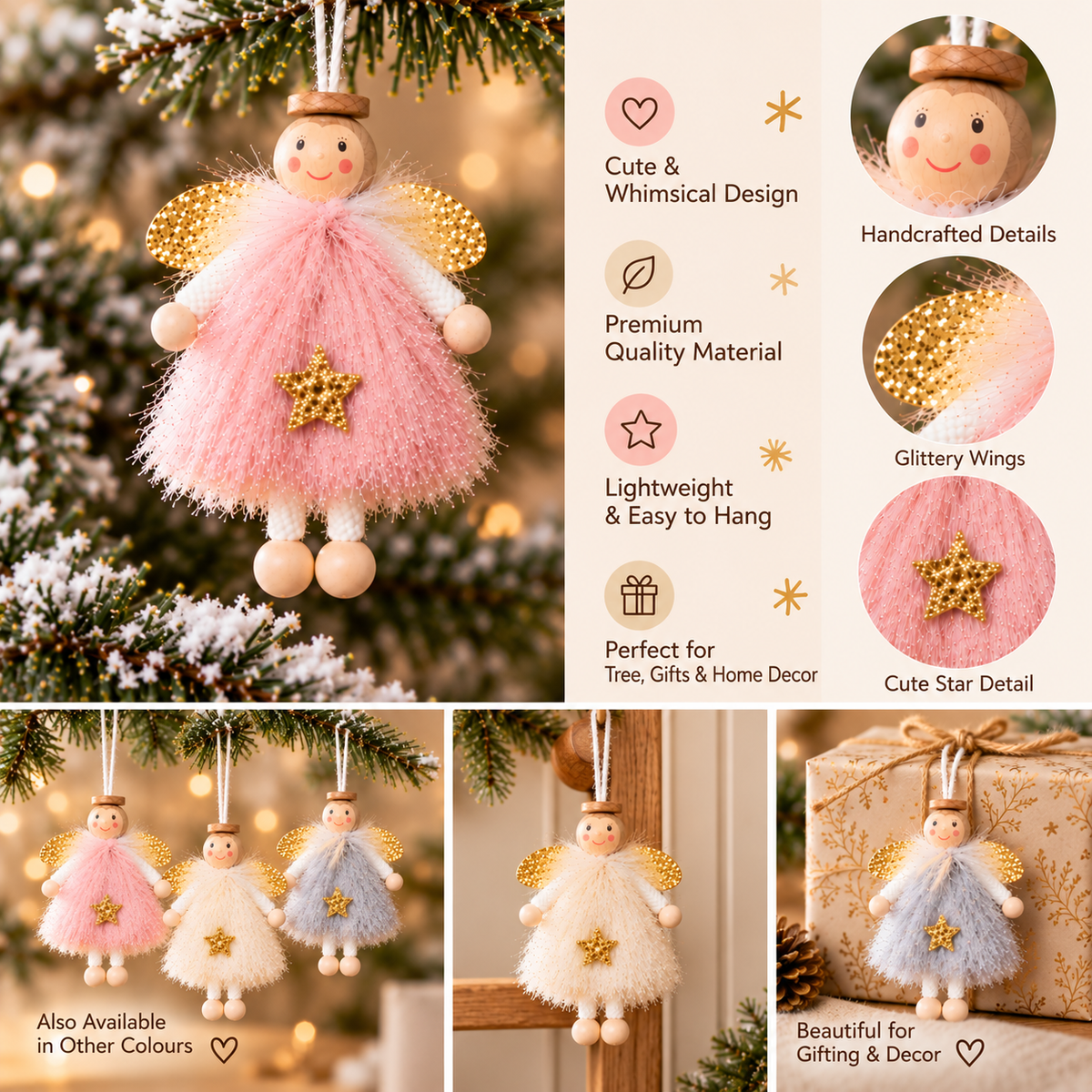 Little Angel Soft Fabric Christmas Ornaments - Set of 3