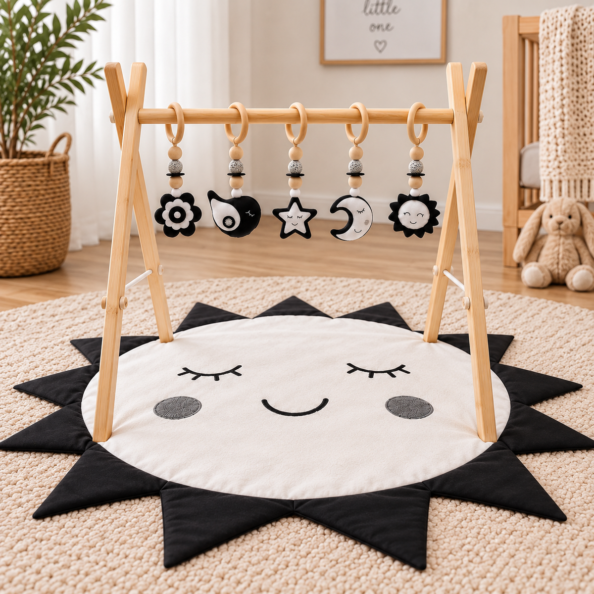 Little Dreamers – Black & White Wooden Baby Play Gym with play mat