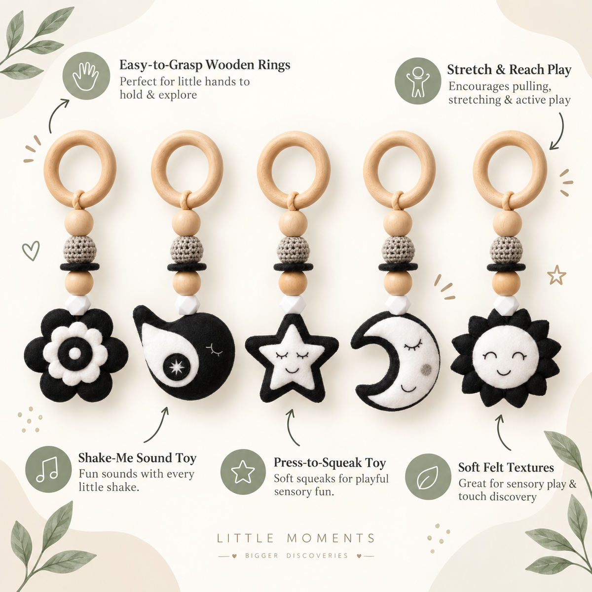 Little Dreamers – Black & White Wooden Baby Play Gym with play mat