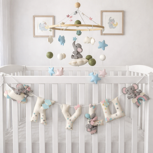 Ellie in the Sky Cot Mobile & Bunting Combo