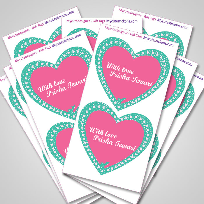 Personalised Gift Sticker - Love Heart - Set of 60