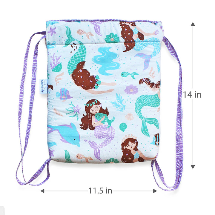 Drawstring Bag with Waterproof Lining || Multipurpose, Swimming Bag, Playtime Bag, Tuition Bag - Mermaid