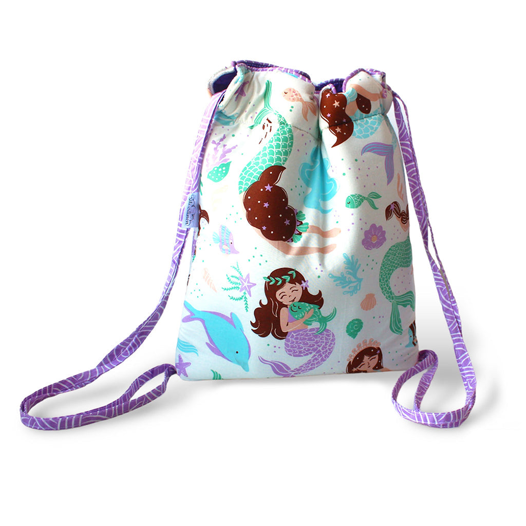 Drawstring Bag with Waterproof Lining || Multipurpose, Swimming Bag, Playtime Bag, Tuition Bag - Mermaid