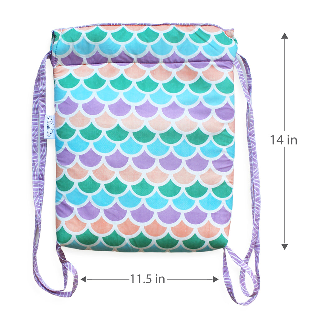 Drawstring Bag with Waterproof Lining || Multipurpose, Swimming Bag, Playtime Bag, Tuition Bag - Mermaid Scales