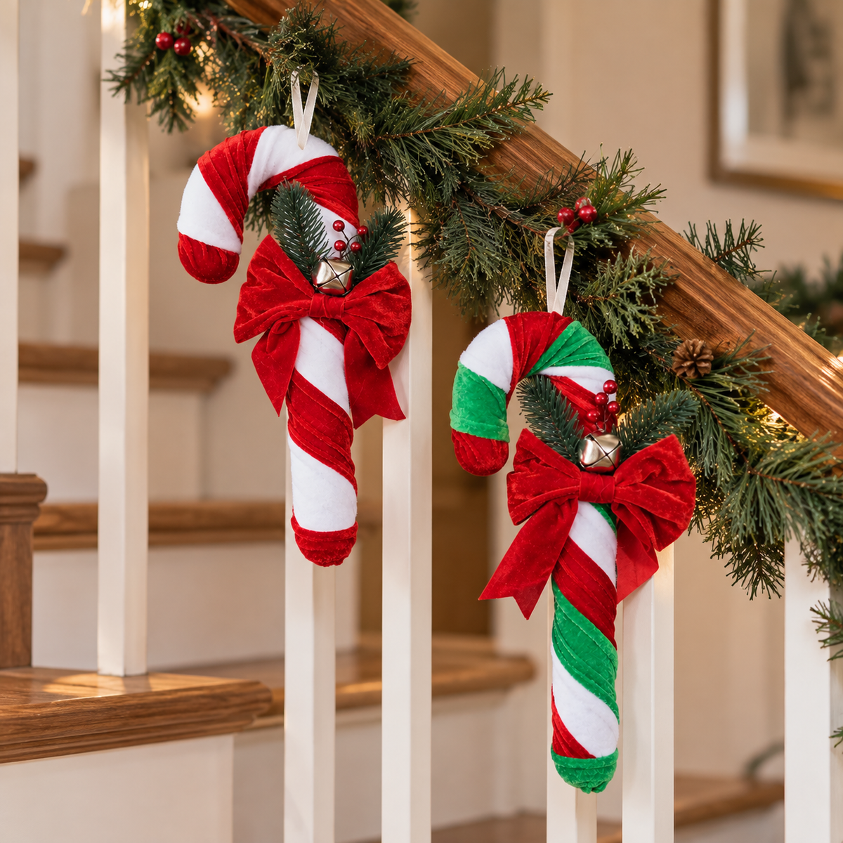 Merry Berry Velvet Candy Cane Ornaments – Set of 2