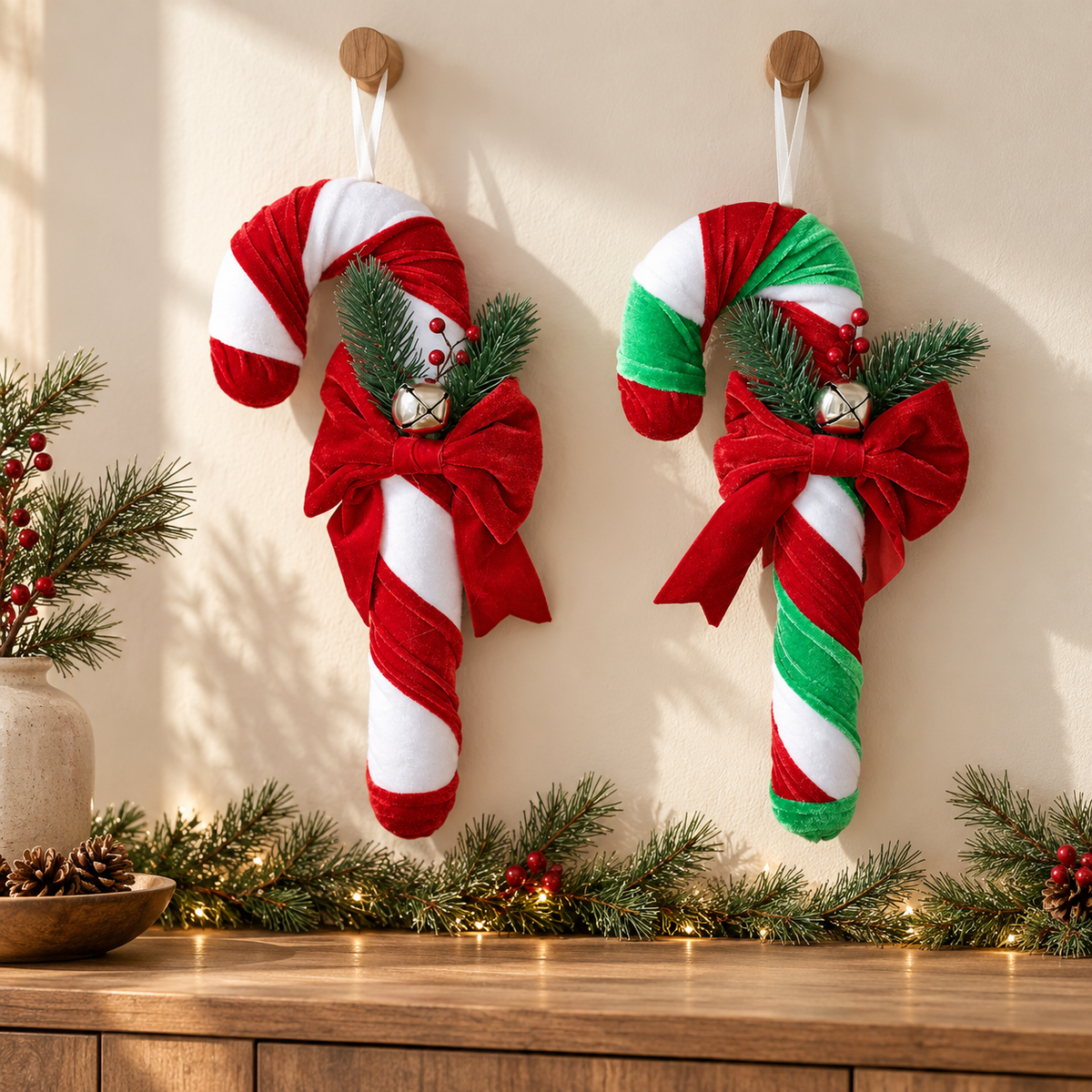 Merry Berry Velvet Candy Cane Ornaments – Set of 2