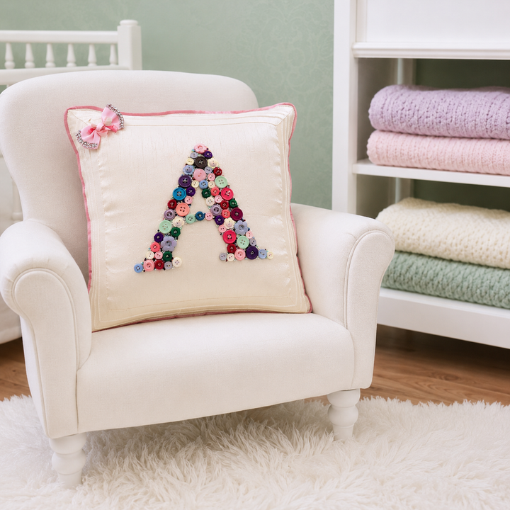Monogrammed Button Cushion- Multi Colour