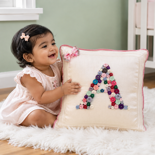 Monogrammed Button Cushion- Multi Colour