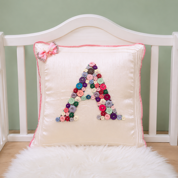 Monogrammed Button Cushion- Multi Colour