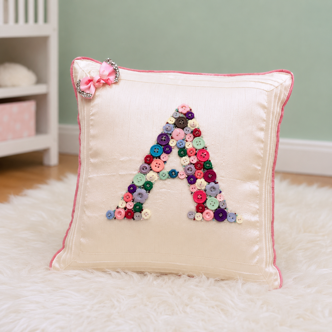 Monogrammed Button Cushion- Multi Colour