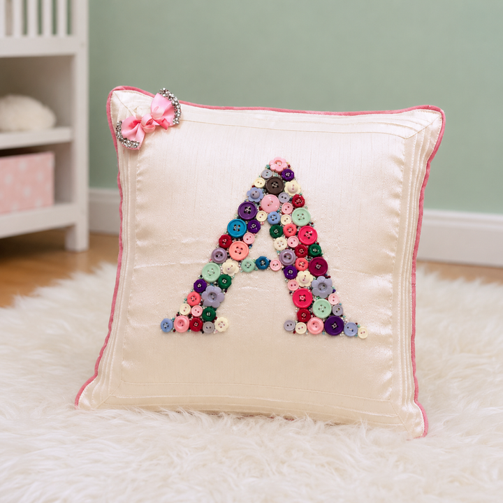 Monogrammed Button Cushion- Multi Colour