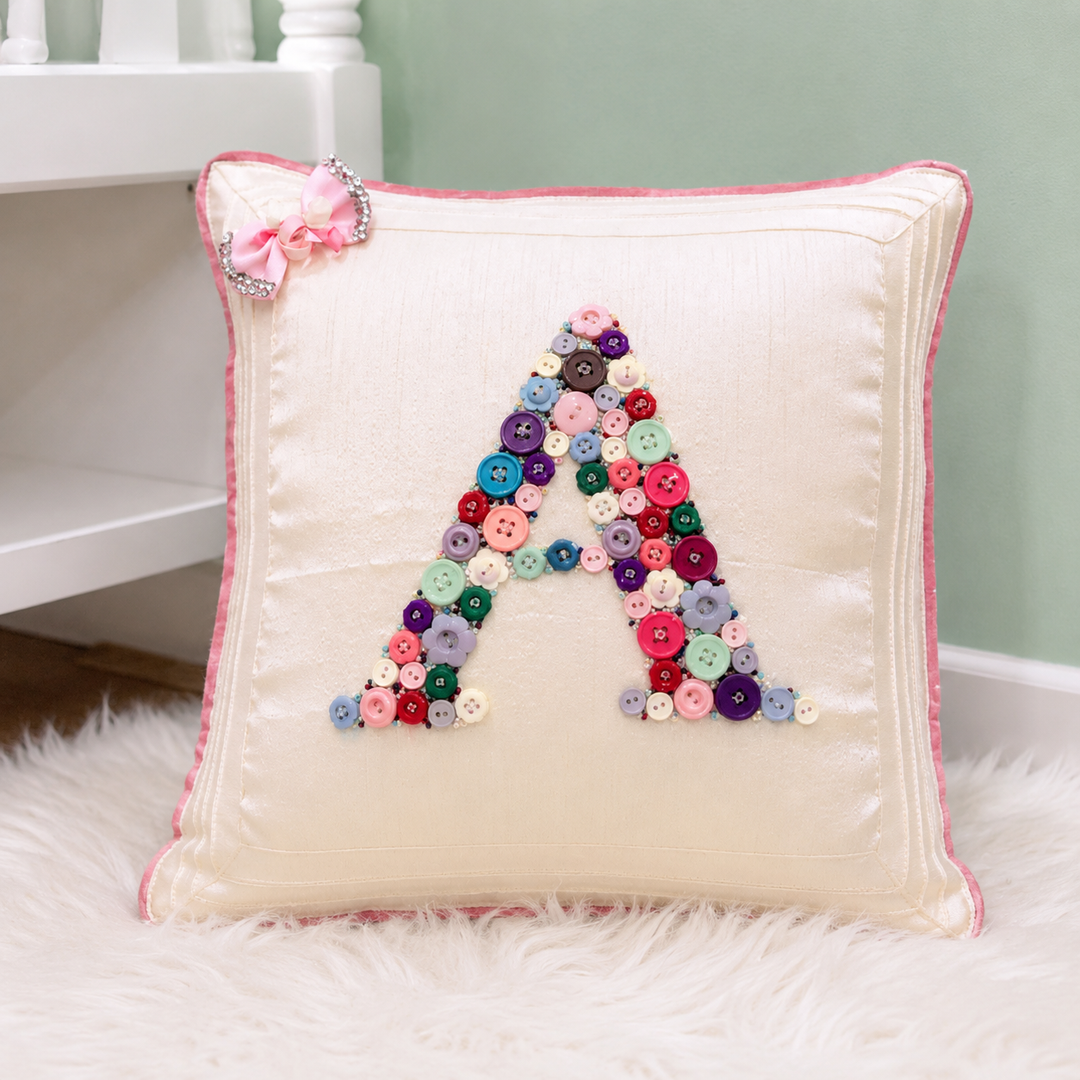 Monogrammed Button Cushion- Multi Colour