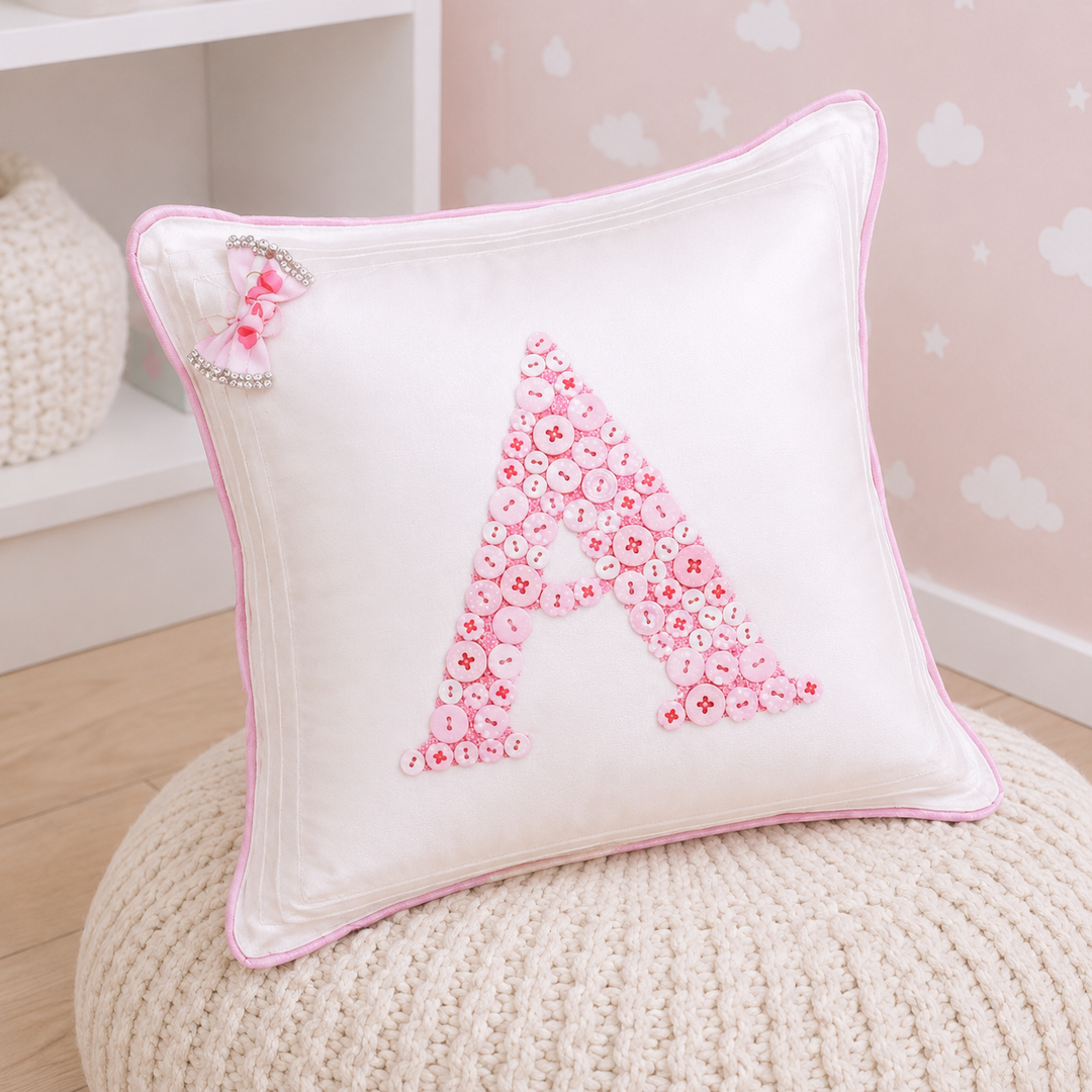 Monogrammed Button Cushion- Pink