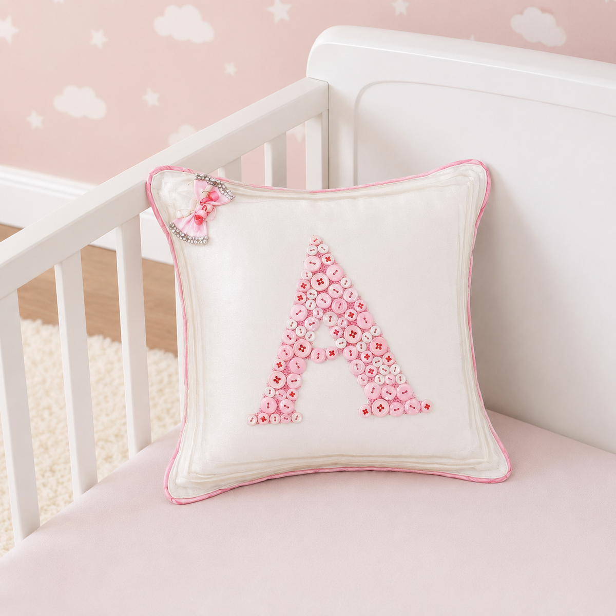 Monogrammed Button Cushion- Pink
