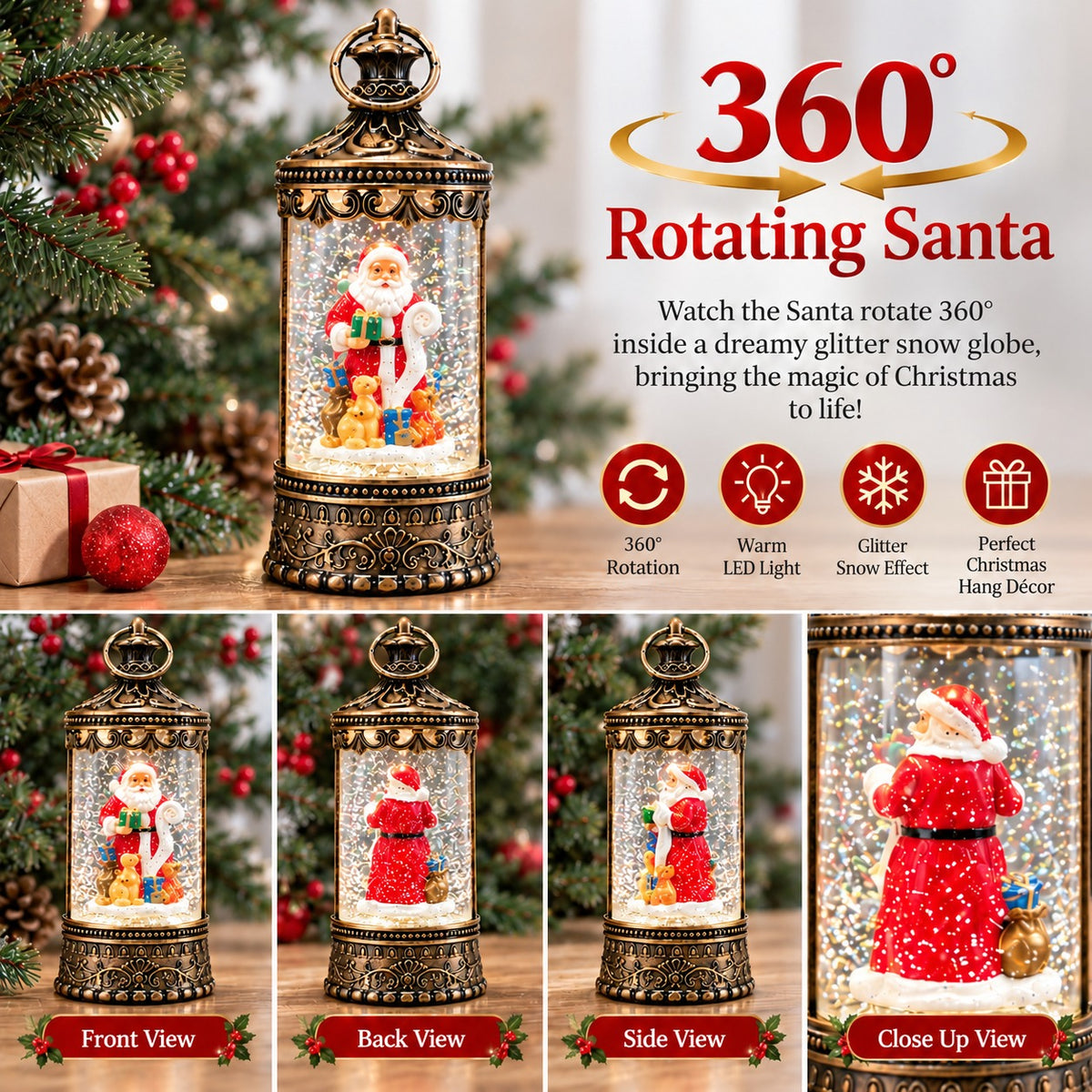 Musical Light-Up Santa Lantern Rotating Santa