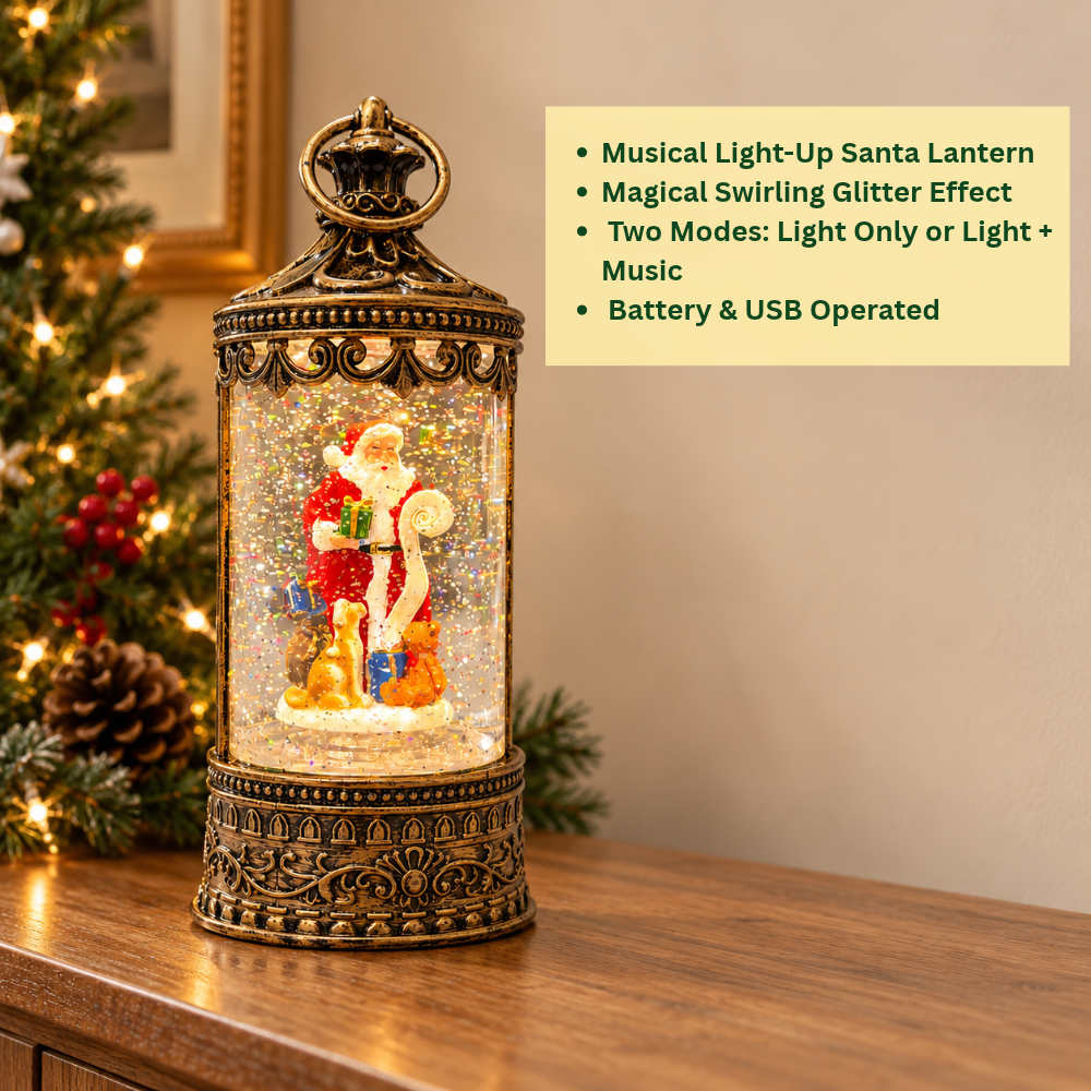 Musical Light-Up Santa Lantern Rotating Santa