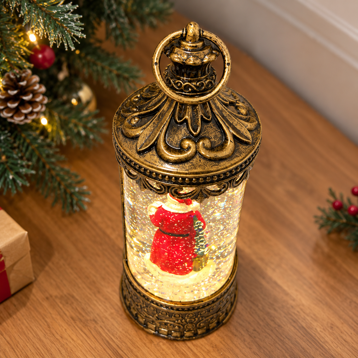 Musical Light-Up Santa Lantern Rotating Santa