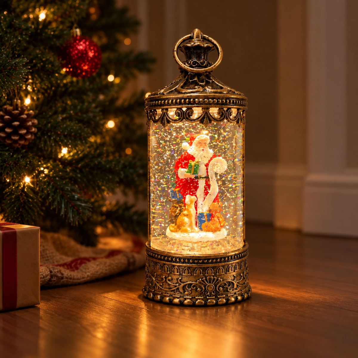 Musical Light-Up Santa Lantern Rotating Santa