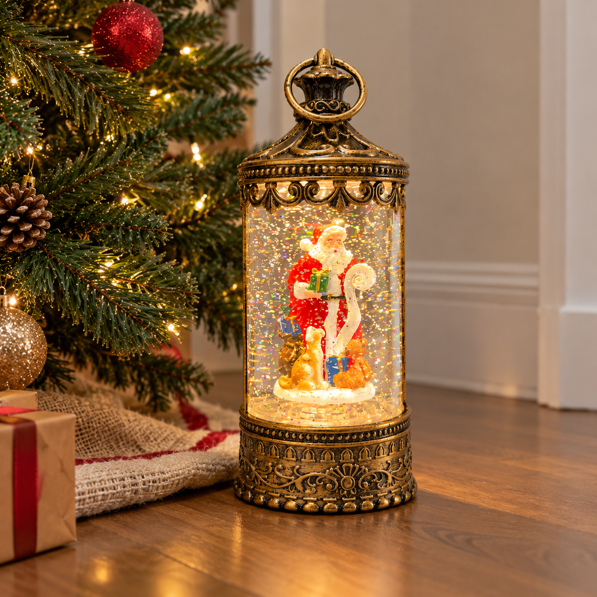 Musical Light-Up Santa Lantern Rotating Santa