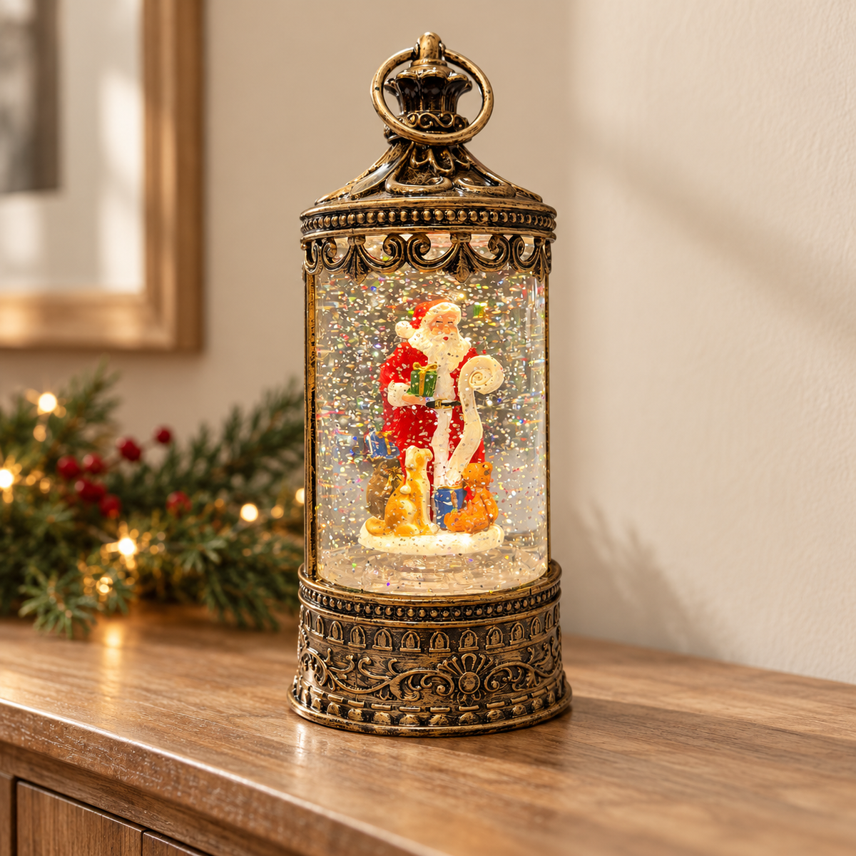 Musical Light-Up Santa Lantern Rotating Santa
