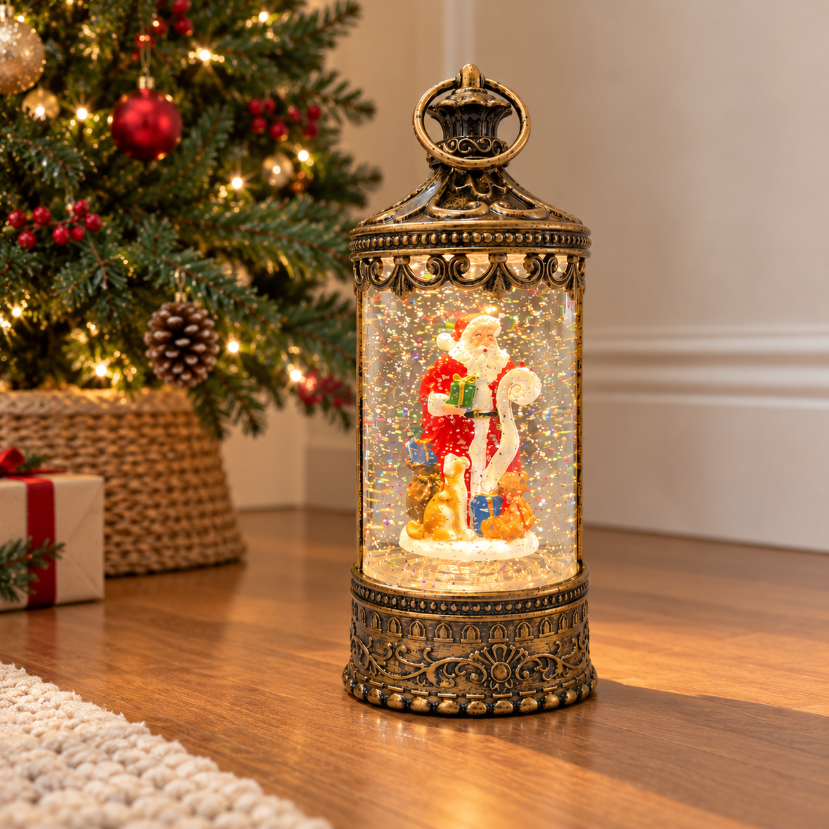 Musical Light-Up Santa Lantern Rotating Santa