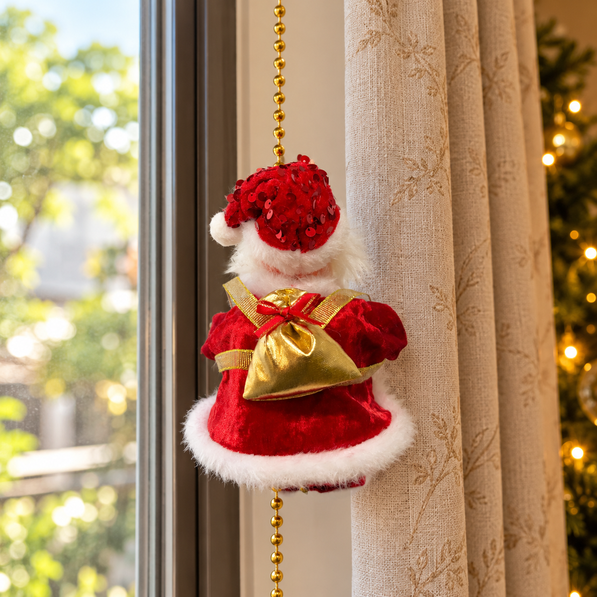Musical Light-Up Sequin Climbing Santa