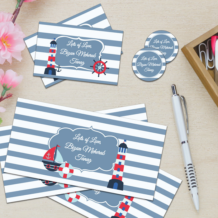 PERSONALISED GIFT ENVELOPES, CARDS & STICKERS COMBO -  NAUTICAL, SET OF 130