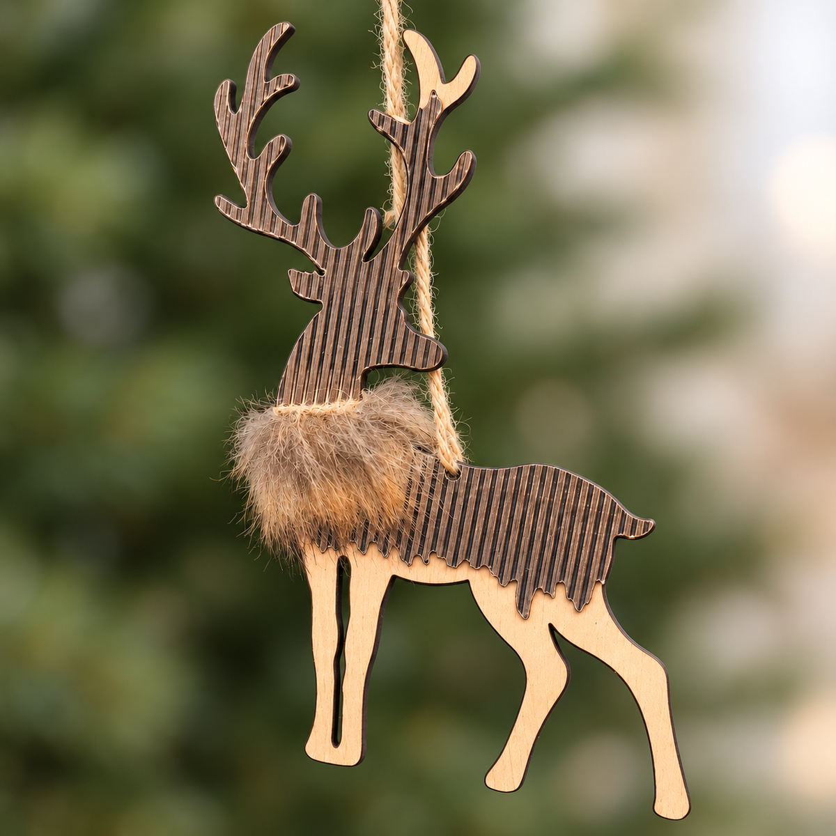 Nordic Reindeer Faux Fur Ornament