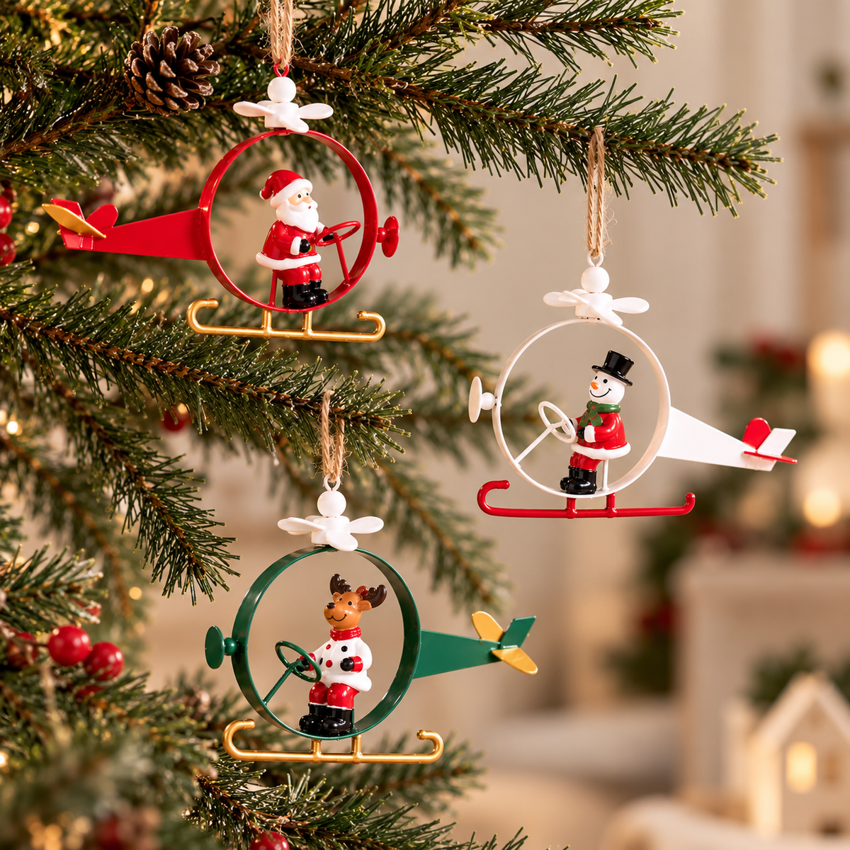 North Pole Flying Buddies Christmas Ornaments - Set of 3