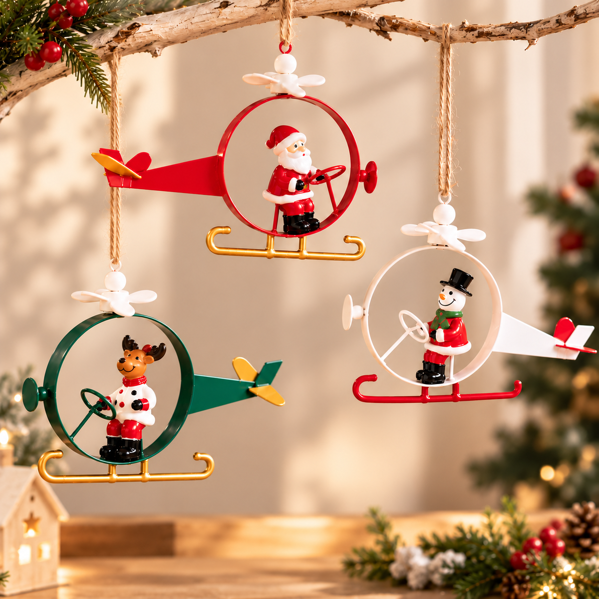North Pole Flying Buddies Christmas Ornaments - Set of 3