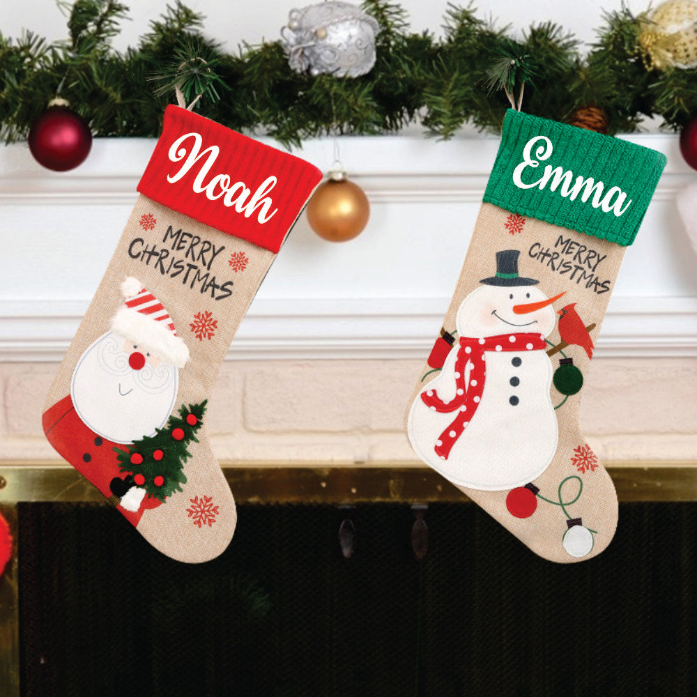 Babble Wrap Vintage Vibe Stockings- Happy Santa