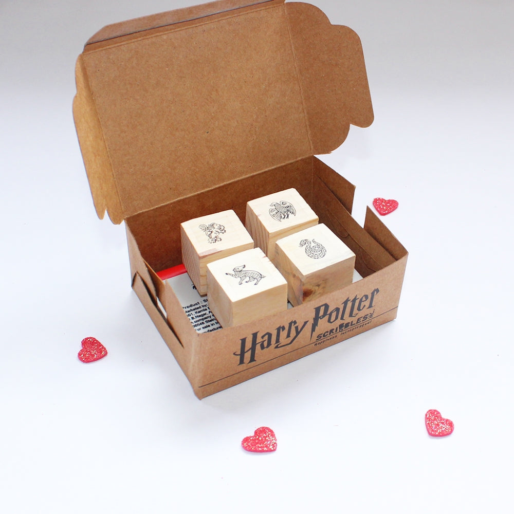 Official Harry Potter Mini Rubber Stamps on a Wooden Mount - Set of 4 (4 Houses)