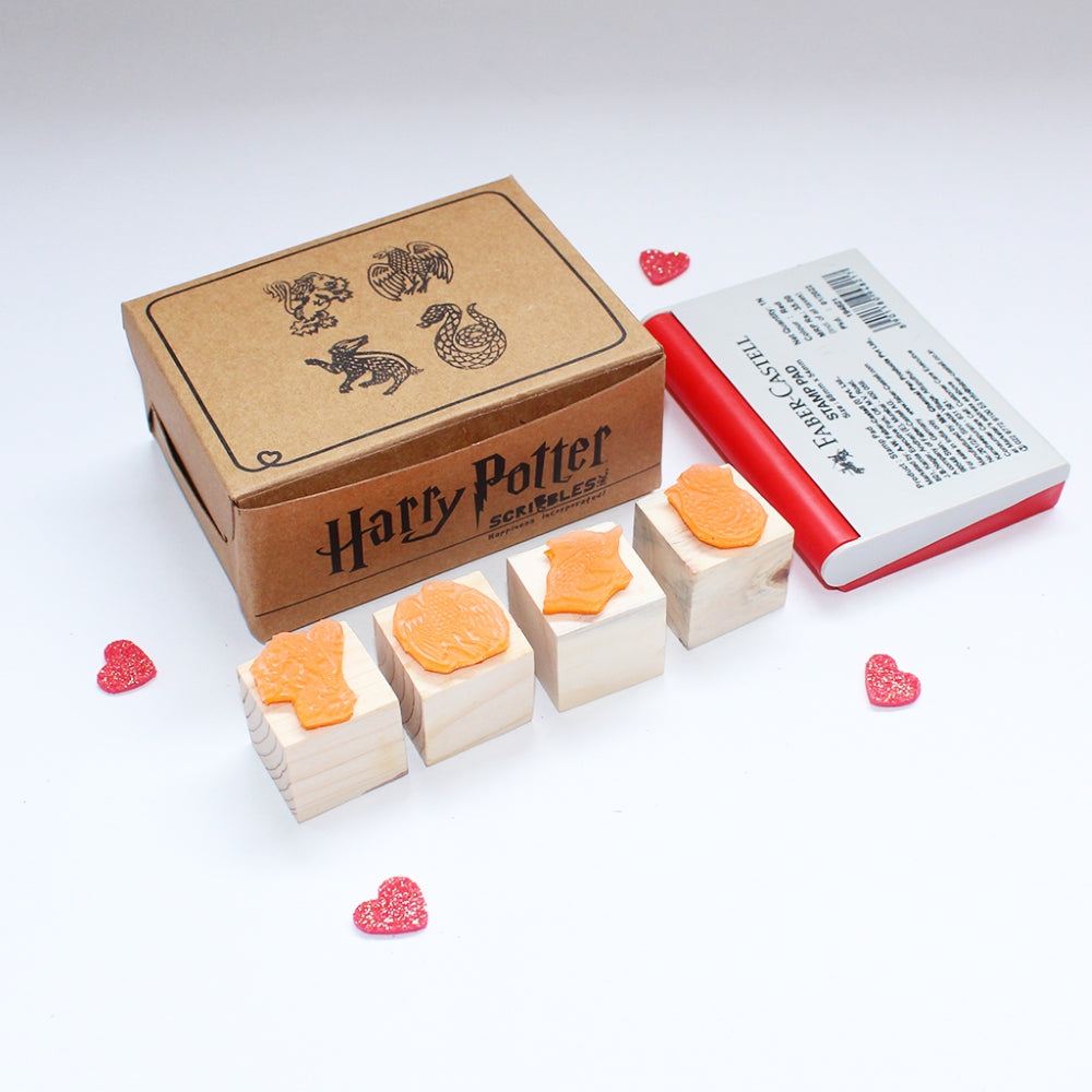 Official Harry Potter Mini Rubber Stamps on a Wooden Mount - Set of 4 (4 Houses)