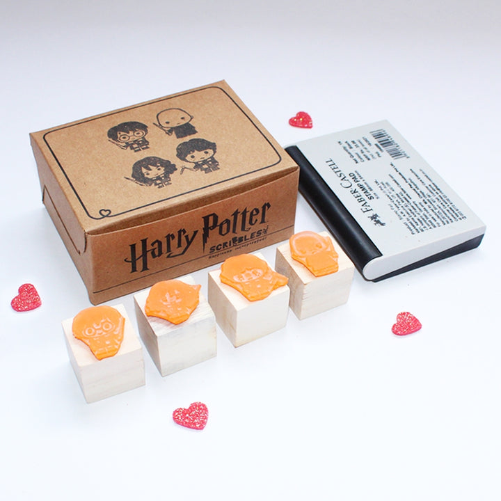 Official Harry Potter Mini Rubber Stamps on a Wooden Mount - Set of 4 (Harry, Ron, Herione, Voldemort)