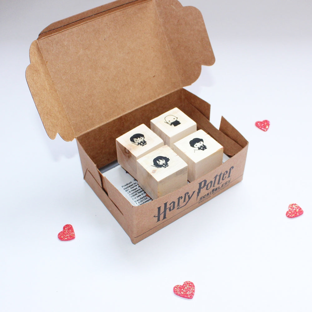 Official Harry Potter Mini Rubber Stamps on a Wooden Mount - Set of 4 (Harry, Ron, Herione, Voldemort)