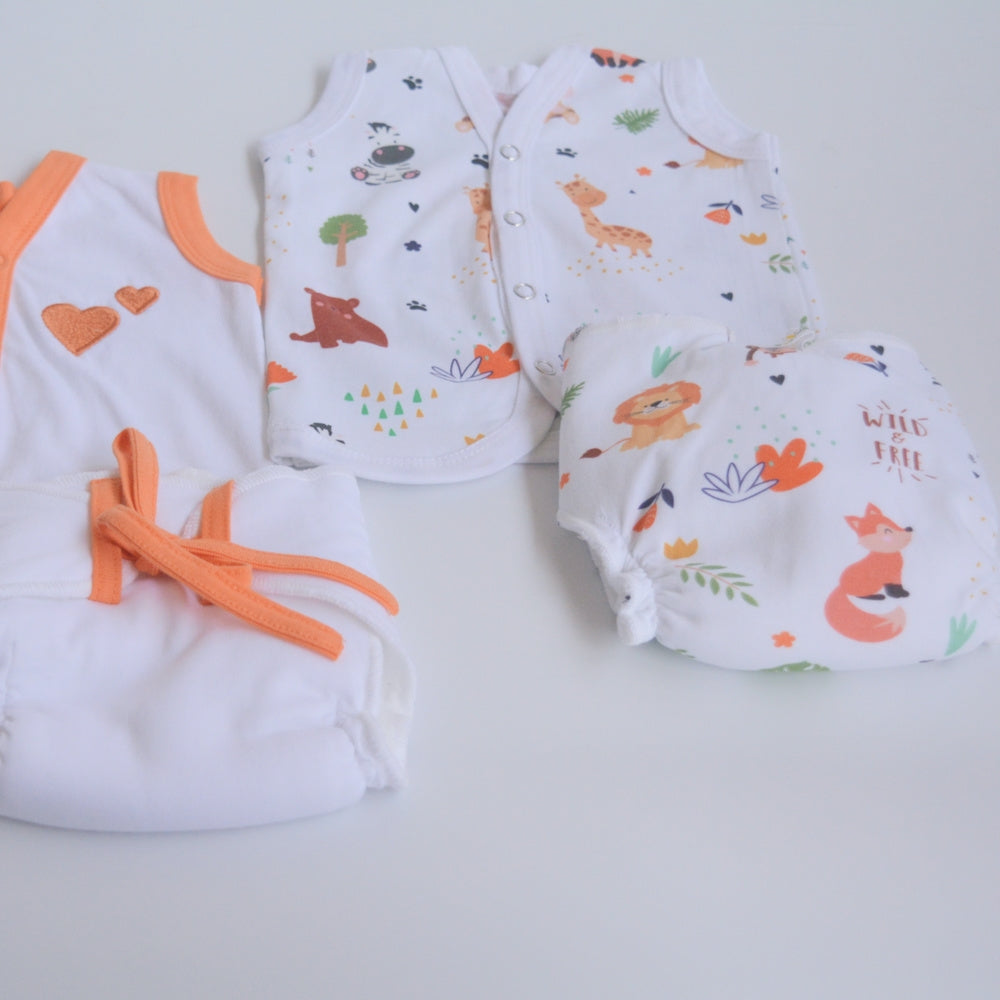 Orange Hearts - Everyday Essentials Nappy & Vest (Set of 4)