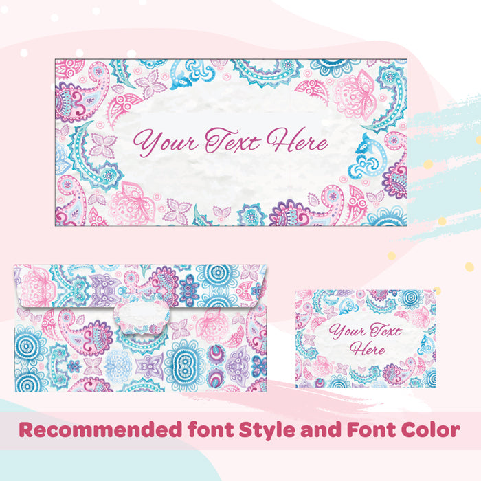 PERSONALISED GIFT ENVELOPES, CARDS & STICKERS COMBO - PAISLEY WATERCOLOR, SET OF 130
